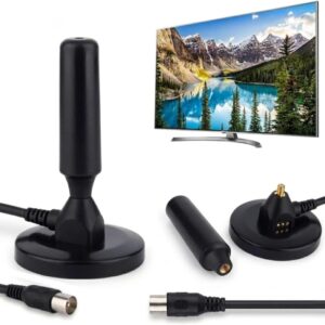 Antena Digital Interna e Externa para TV – HDTV 4K UHF VHF Smart TV, Led, LCD, 3D, Cabo 5 Metros, Com Base de Imã e Resistente a Água